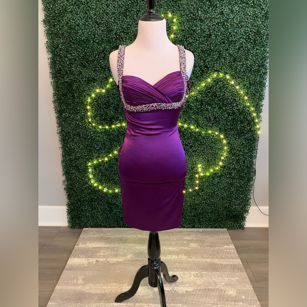 Purple beaded mini dress